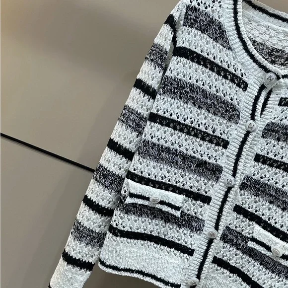 Celine Black and White Striped Cardigan - Picture 4 of 4